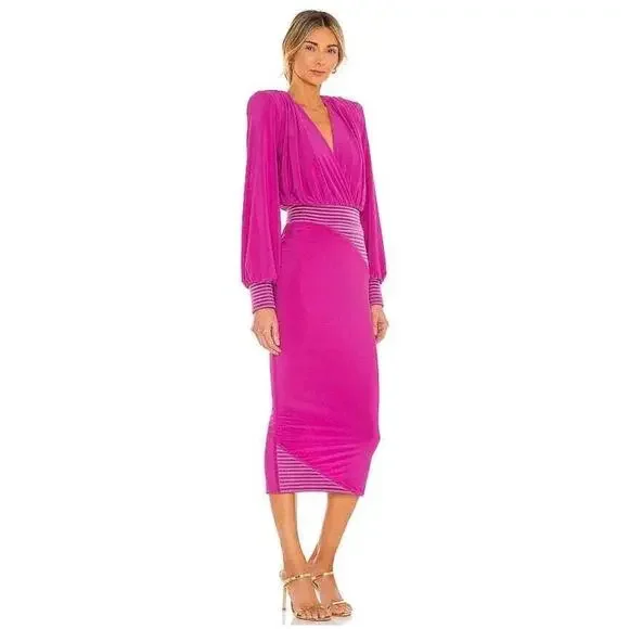 Zhivago Lover Man Dress in Berry Women L/XL/2XL Midi Maxi Hot Pink Deep V Neck - Picture 2 of 7